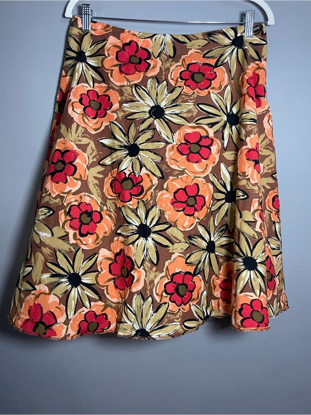 Randi M. Floral A-Line Skirt Size 8 Retro Mod Cotton Brown Orange Pink